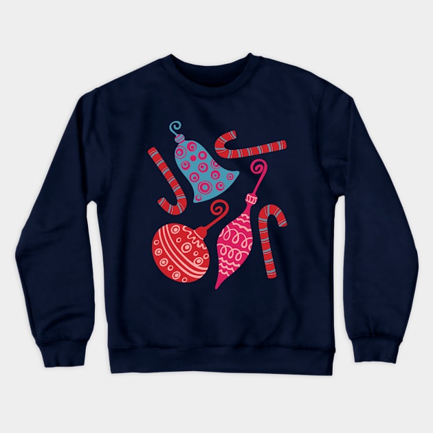 CHRISTMAS ORNAMENTS AND CANDY CANES Winter Holiday Pink Red Blue - UnBlink Studio by Jackie Tahara Crewneck Sweatshirt by UnBlink Studio by Jackie Tahara